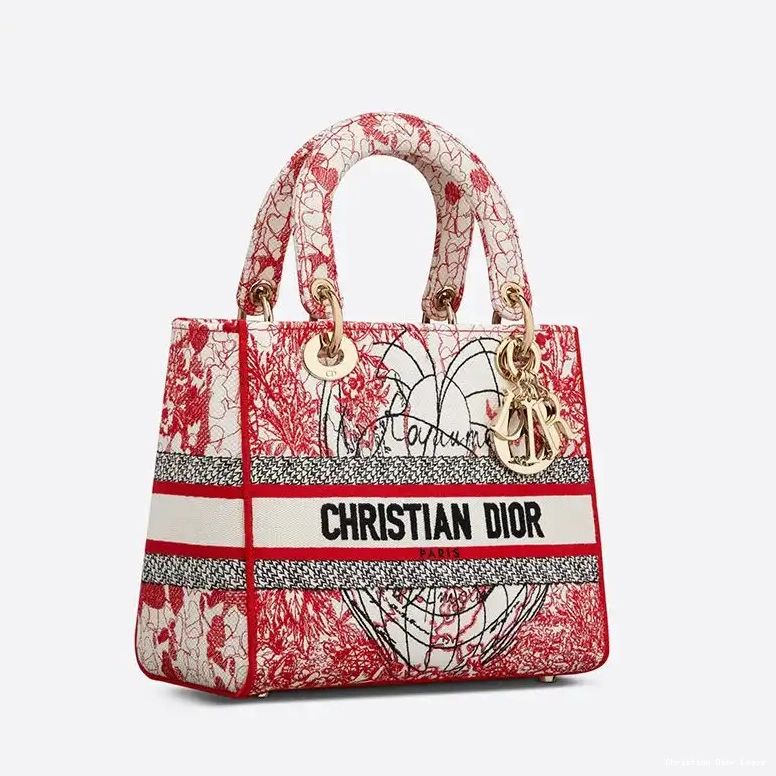 Cheap Medium D-lite Canvas D-Royaume Lady d'Amour Red Bag Motif Dioramour White 0618 Luxury